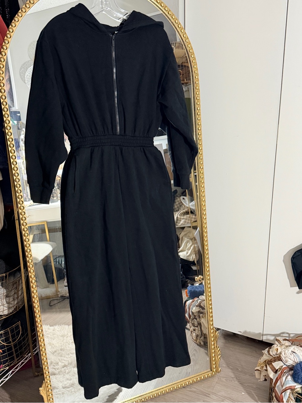 PINK Victoria's Secret Black Hooded Zip-Front Jumpsuit